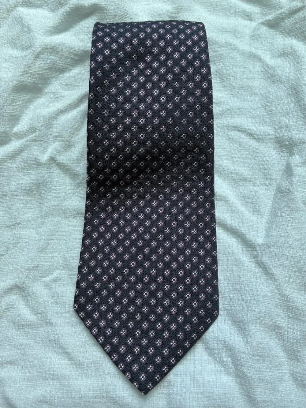 J. Crew Silk Navy, Purple, & White Diamond Tie - Handmade